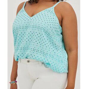 TORRID 2 Plus Size Sophie Eyelet Swing Cami Aqua Blue Sleeveless Tank Blouse 2X